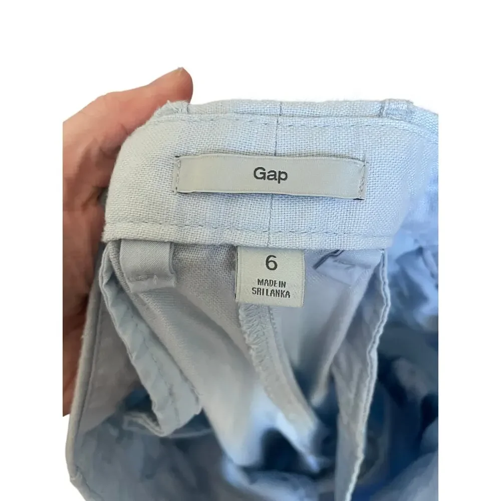 Gap Linen Cotton Slim Straight Pants Light Blue Coastal Prep Nautical Size 6